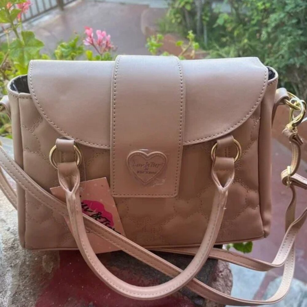Betsey Johnson Satchel with Crossbody Strap Sand Color NWT